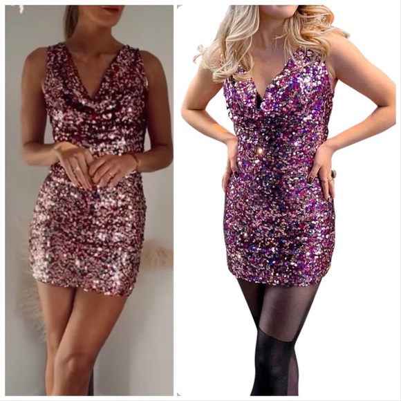 Zara Dresses Nwt Zara Pink Short Sequin Dress Poshmark
